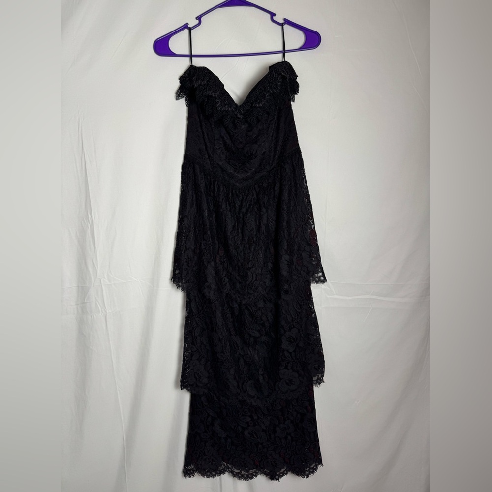 Jessica McClintock 6 Vintage Black Red Floral Lace Tiered Dress